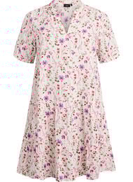 Kort kjole i bomuldsmusselin med A-facon, Beige