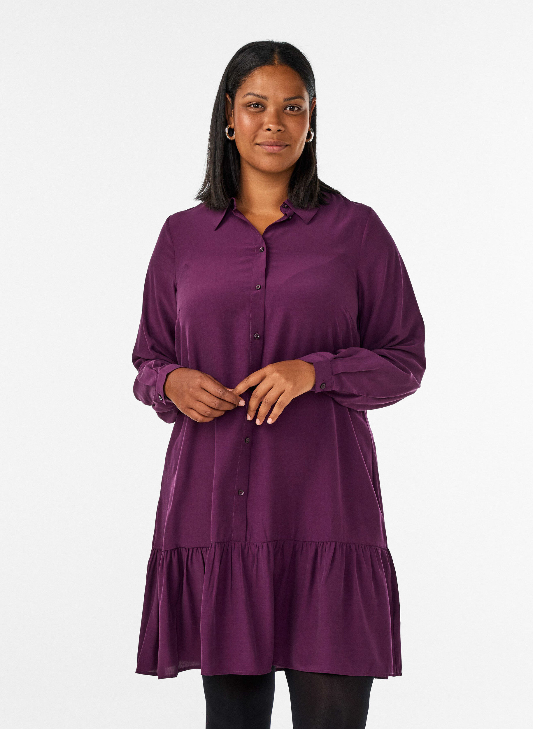 ZizziKort skjortekjole med fl&aelig;selag, Lilla, Model image number 0