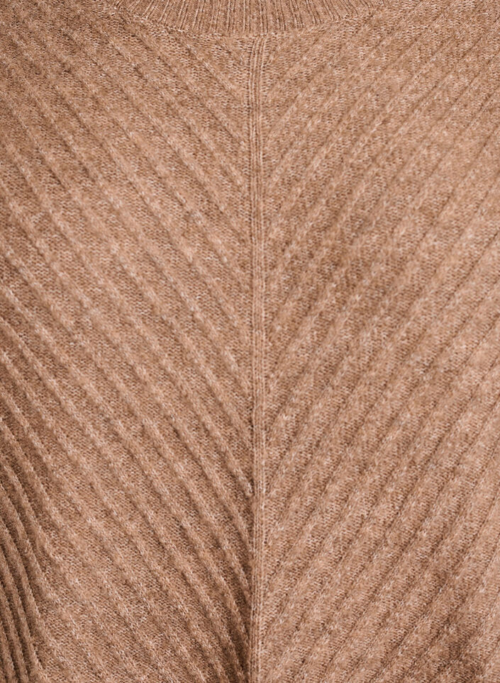 Kort strikkjole med V-formet strukturm&oslash;nster, Brun, Packshot image number 2