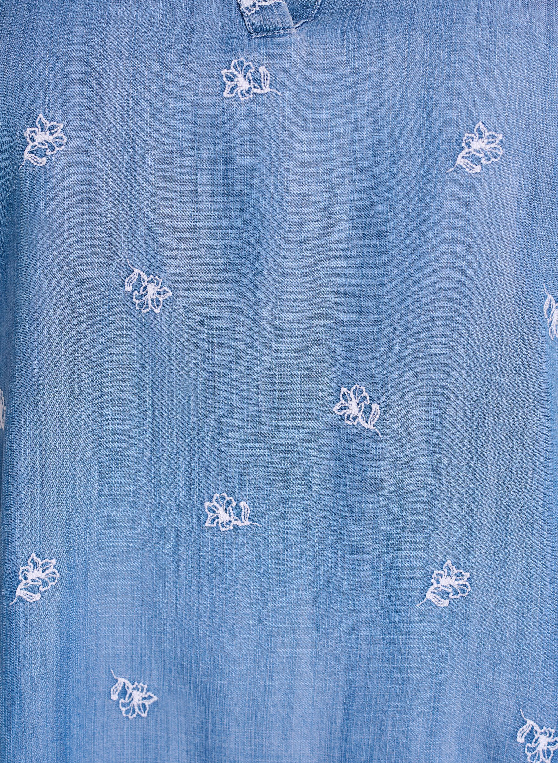 ZizziKjole i lyocell med denimlook og broderede blomster, Bl&aring;, Packshot image number 2