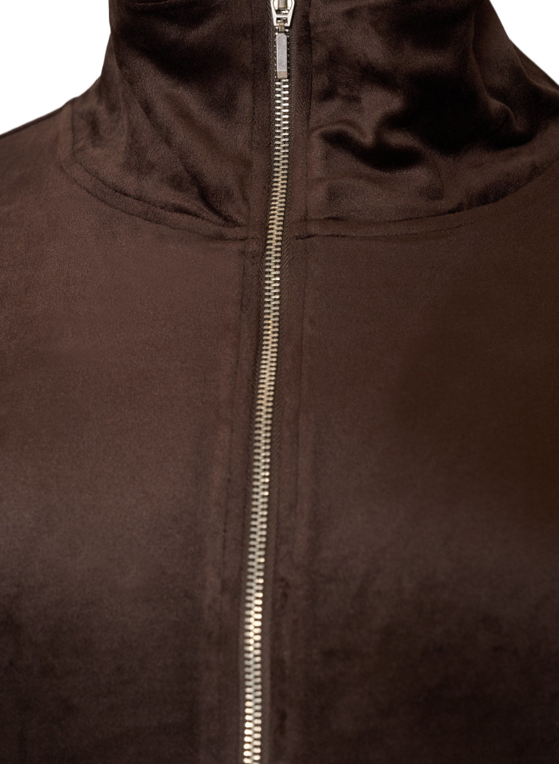 ZizziCardigan i bl&oslash;d velour med lynl&aring;s og h&oslash;j krave, Brun, Packshot image number 2