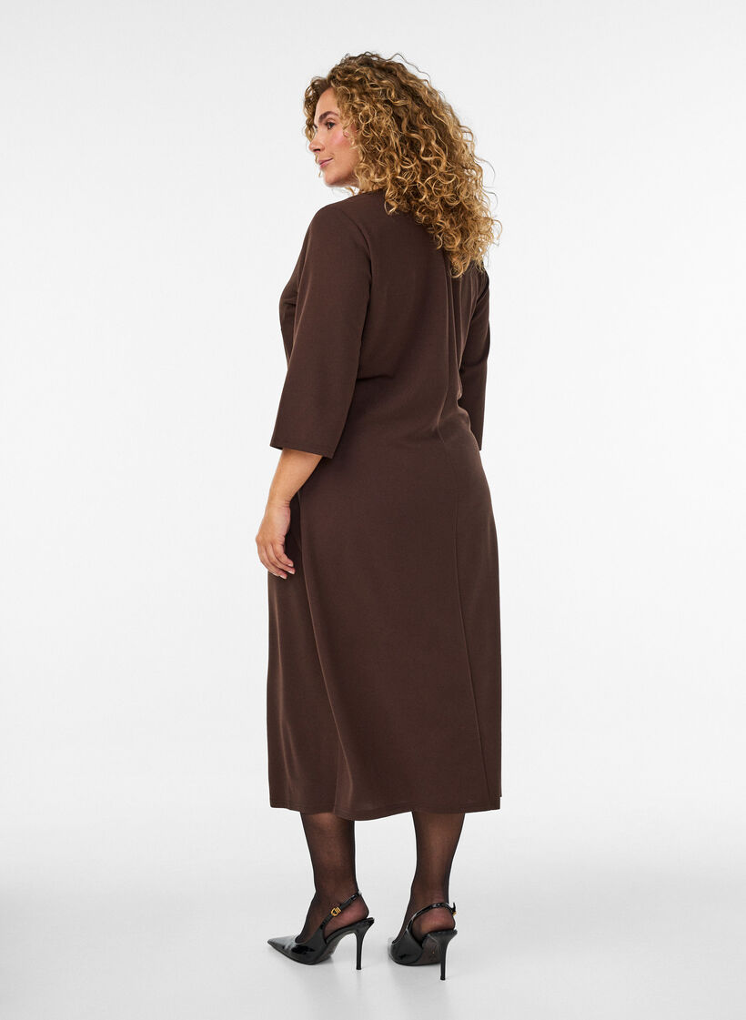 Jerseykjole med drapering og dekorativt sp&aelig;nde, Brun, Model image number 1