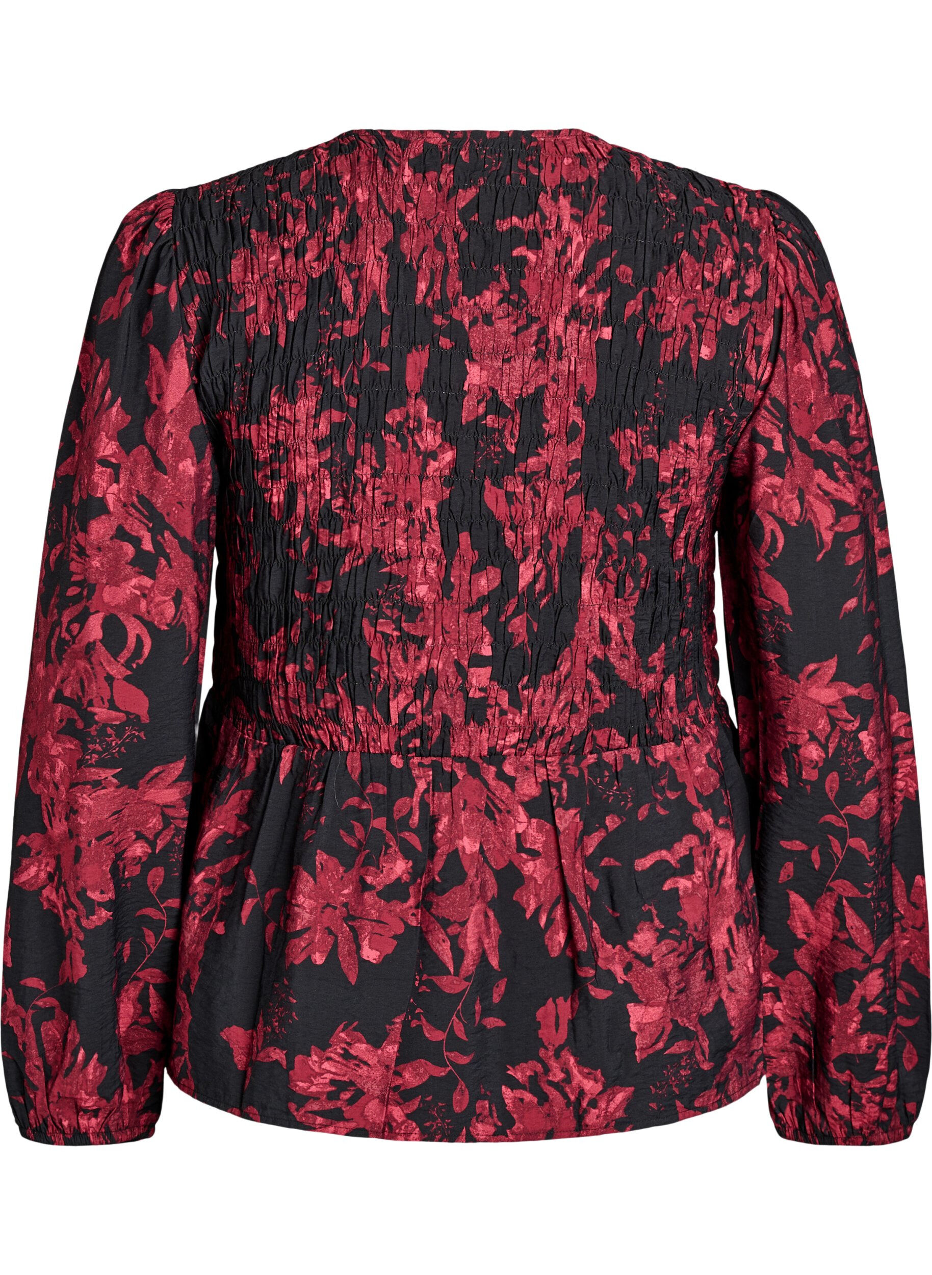 ZizziBluse med smock og lange &aelig;rmer, Sort, Packshot image number 1