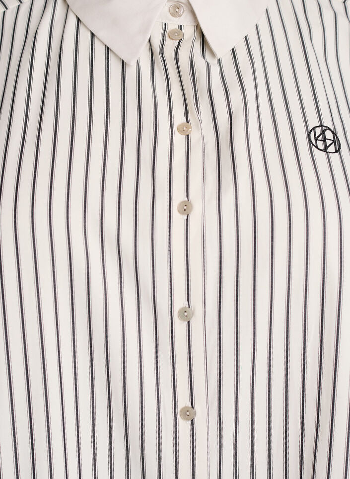 L&oslash;s skjorte med striber og brede manchetter, Hvid, Packshot image number 2