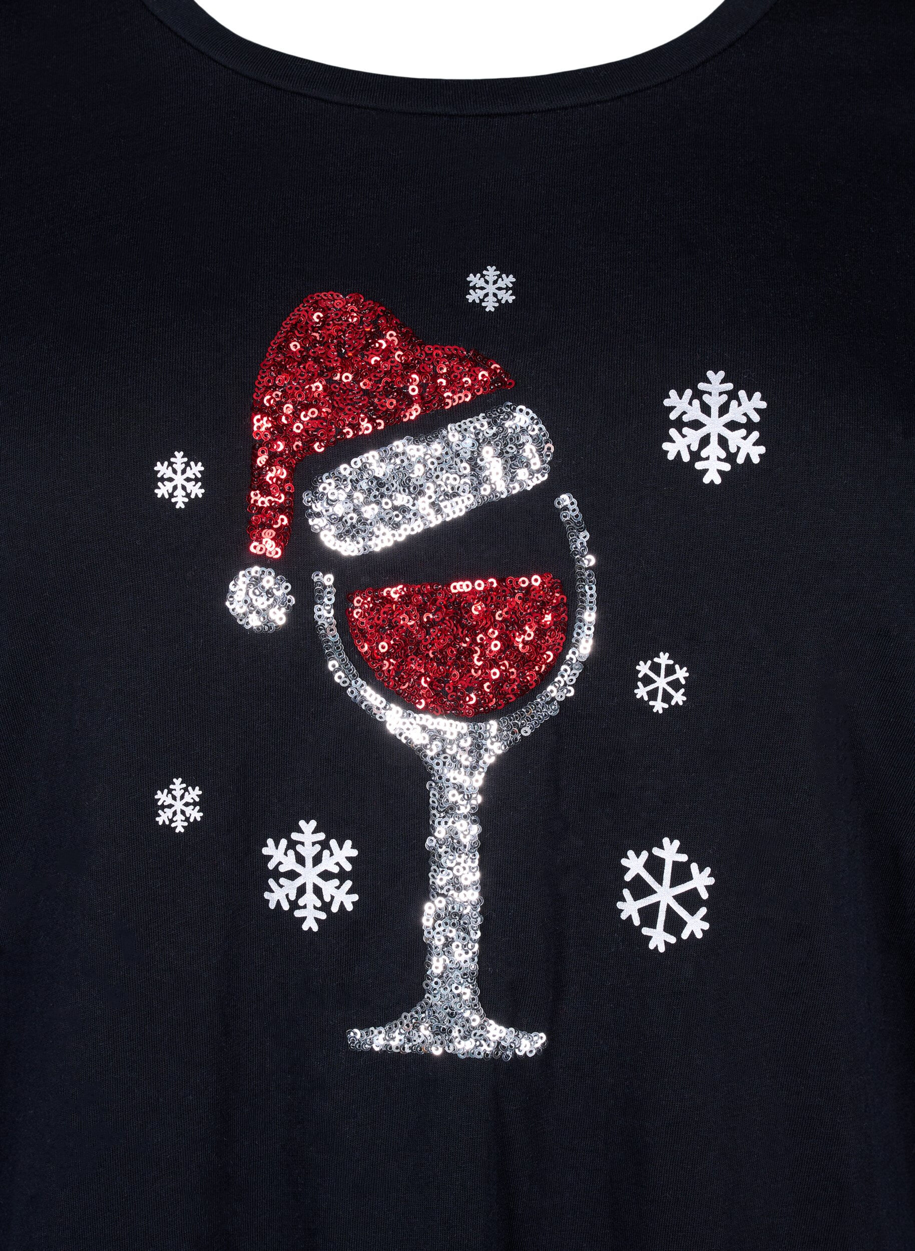 Zizzi Jule t-shirts i 100% bomuld, Black w. Wine, Packshot image number 2