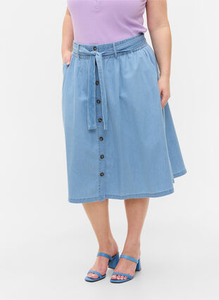 Løs denim nederdel med knapper, Light blue denim, Model image number 1