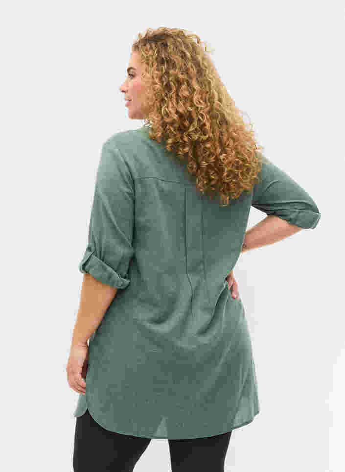 Lang skjorte med 3/4 ærmer og v-udskæring, Balsam Green, Model image number 1