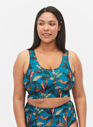 Printet bikini top med rund halsudskæring, Leaf Print, Model image number 0