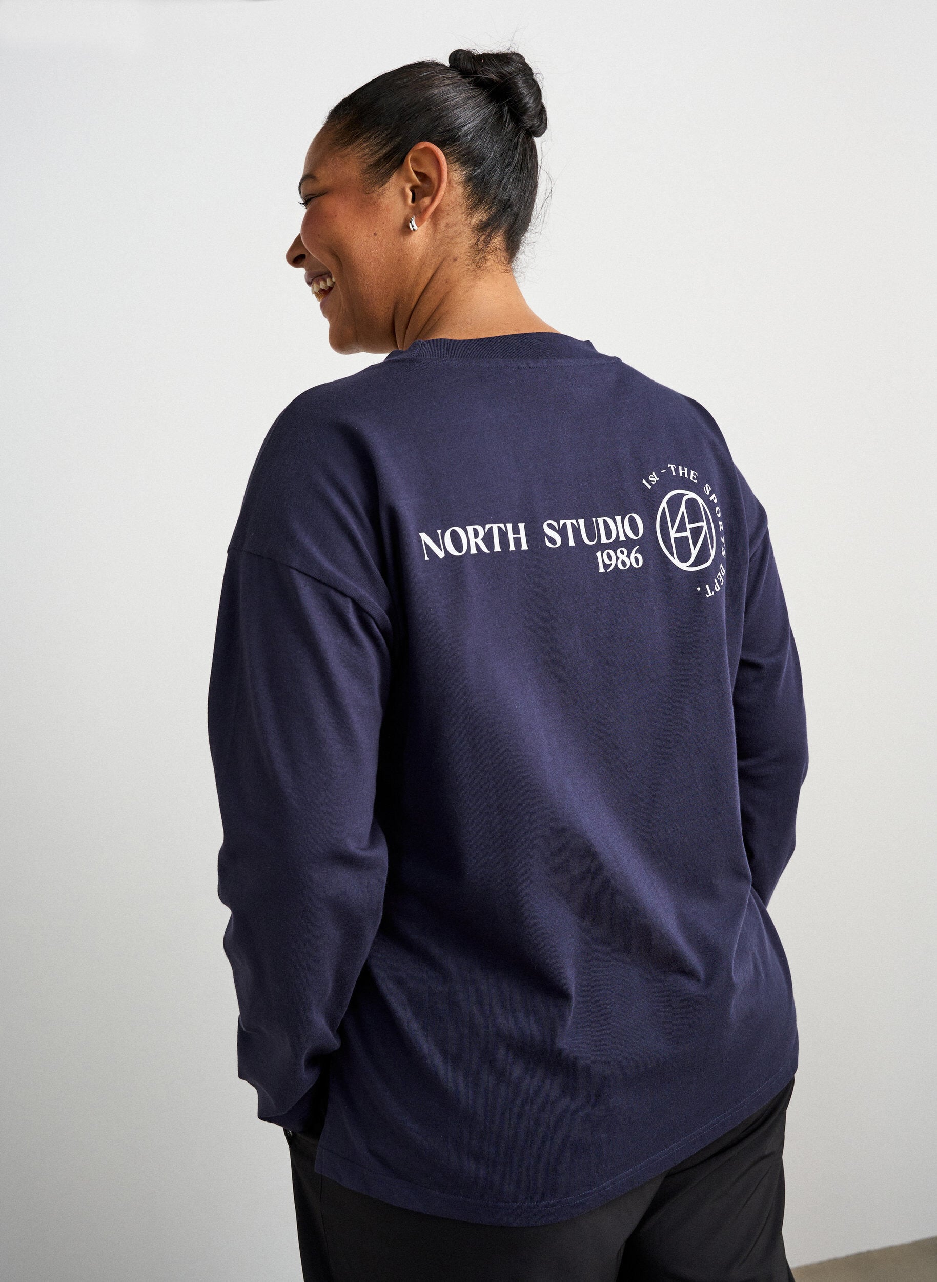 ZizziLang&aelig;rmet jerseybluse med tekstprint, Bl&aring;, Model image number 2
