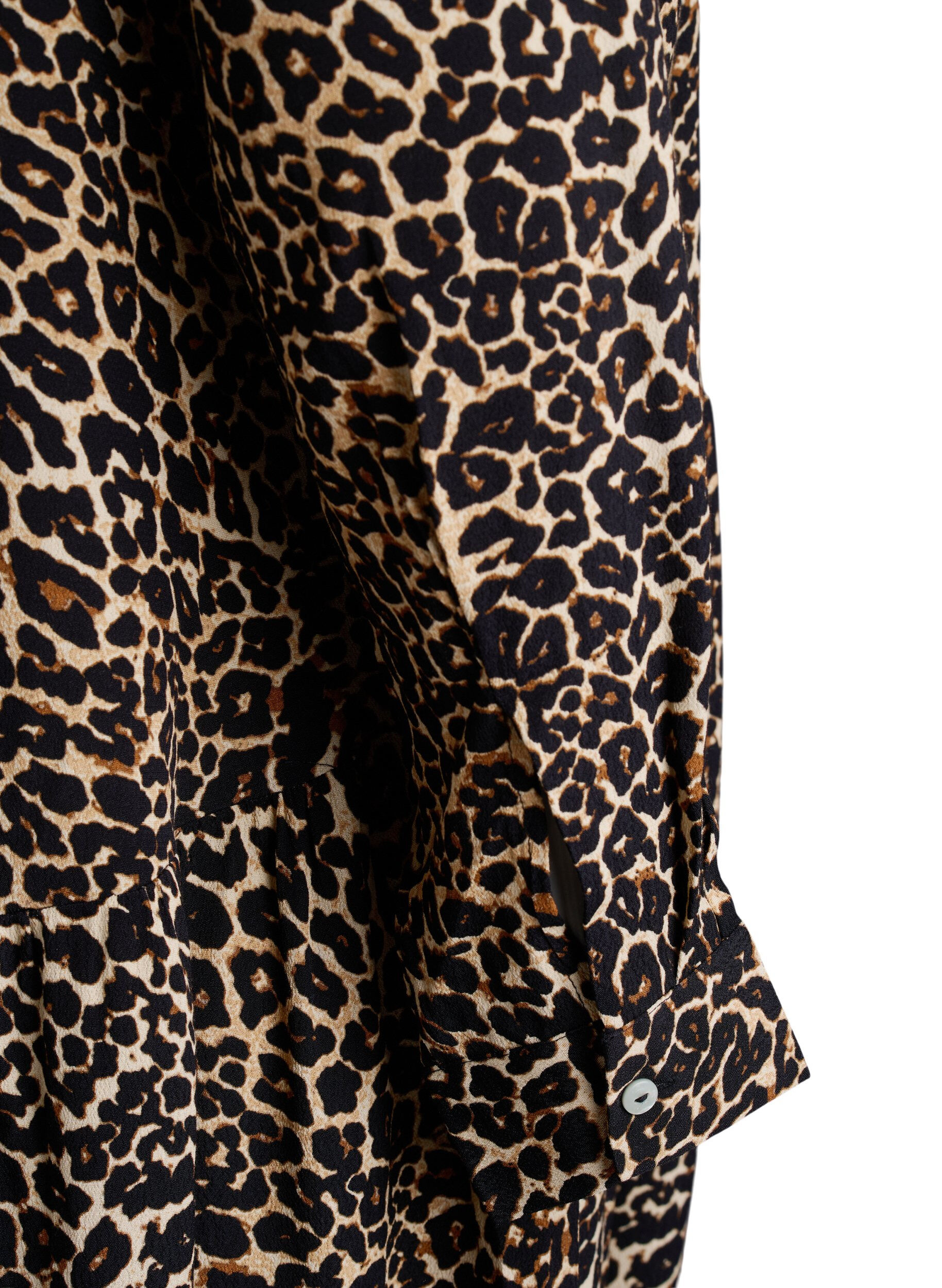 Zizzi Midikjole i viskose med print og lange &aelig;rmer, Brun, Packshot image number 3