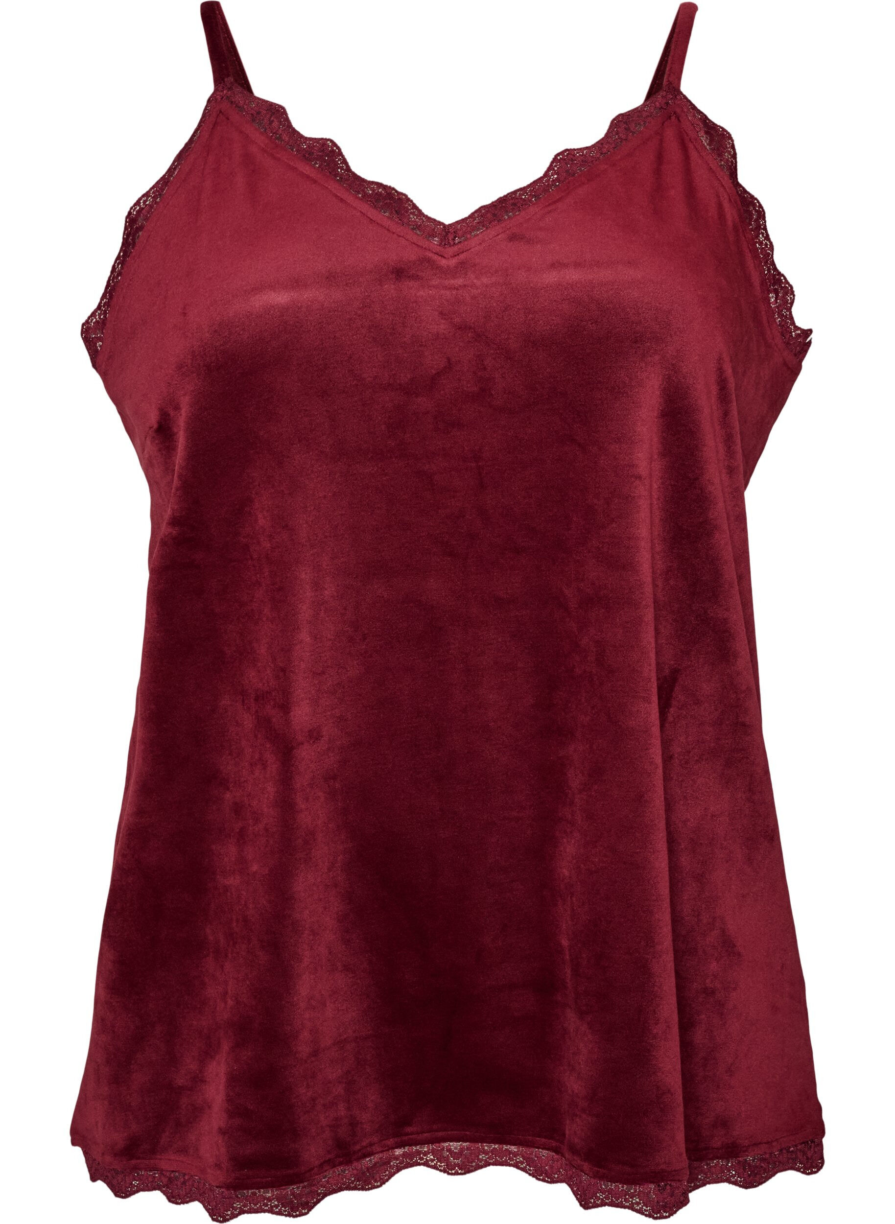 Velourtop med blondekanter