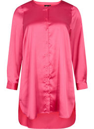 Lang shiny skjorte med slids, Pink Flambé
