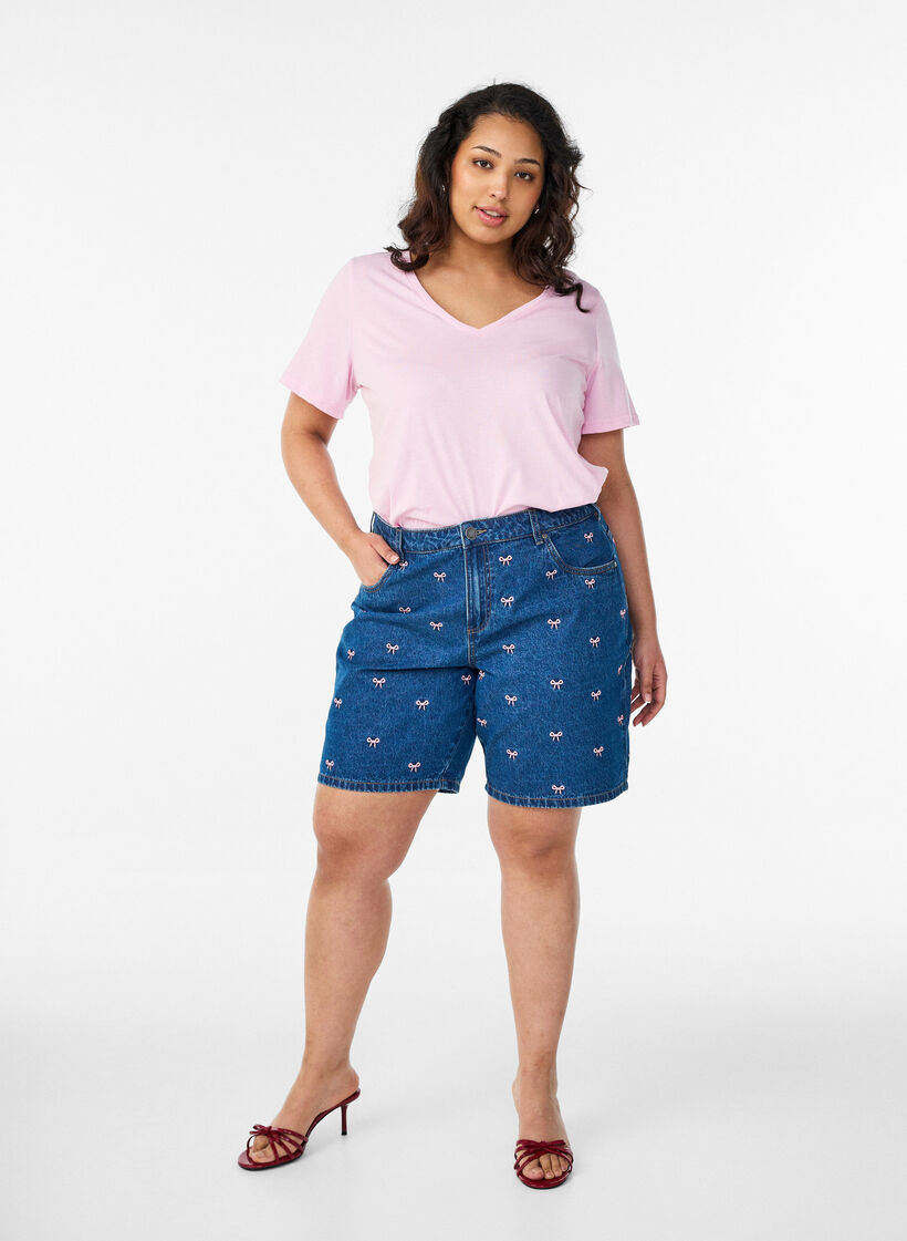 Kort&aelig;rmet t-shirt med v-udsk&aelig;ring, Lyser&oslash;d, Model image number 1