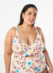 Blomstret bikini bh med fl&aelig;sedetaljer, Beige, Model image number 0
