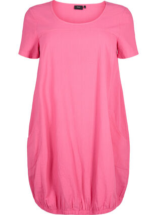 Kortærmet kjole i bomuld , Shocking Pink, Packshot image number 0