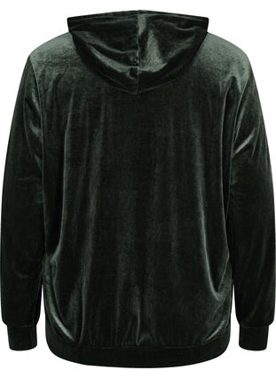 Sweatshirt i velour med hætte og lomme, Forest Night, Packshot image number 1