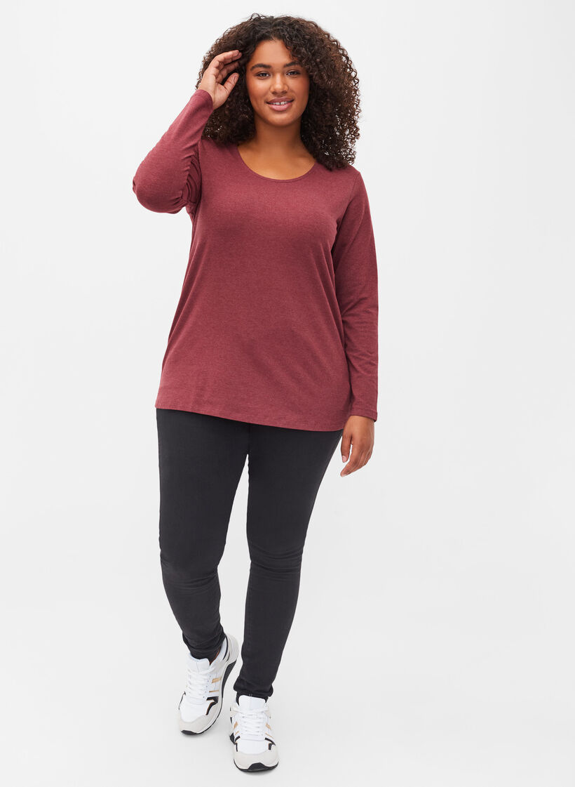 Basis bluse med lange ærmer, Cabernet Melange, Model image number 2
