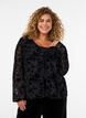 Meshbluse med blomsterm&oslash;nster og &aring;ben front, Sort, Model image number 0