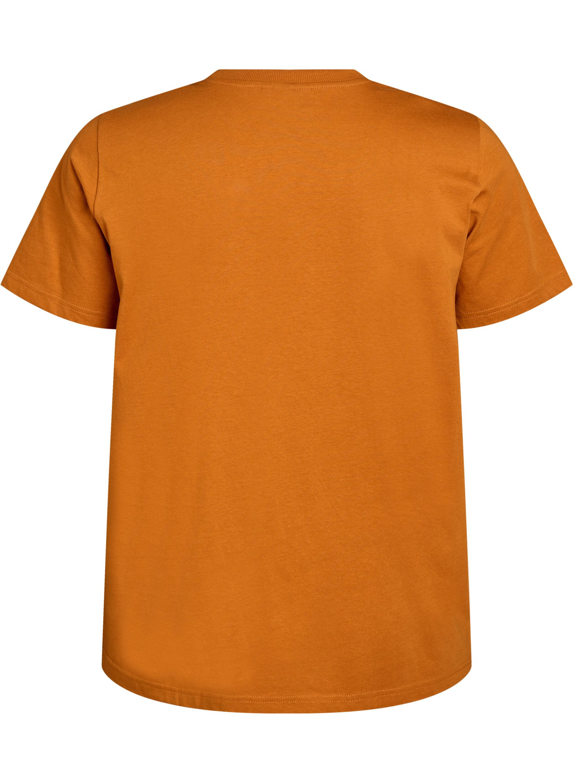ZizziBasis t-shirt i bomuld med rund hals , Orange, Packshot image number 1