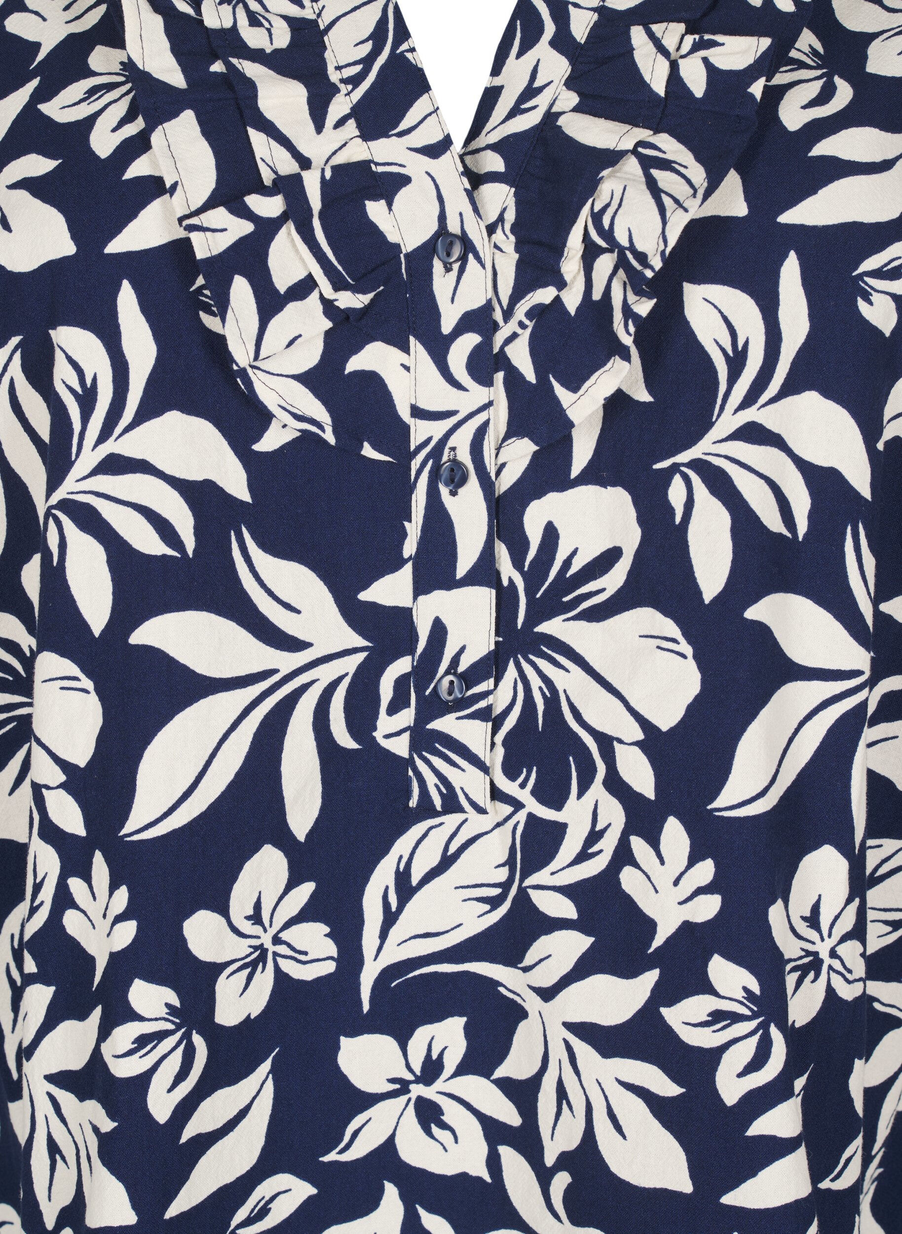 Zizzi 3/4 &aelig;rmet bluse i bomuld med print, Naval Academy Flower, Packshot image number 2