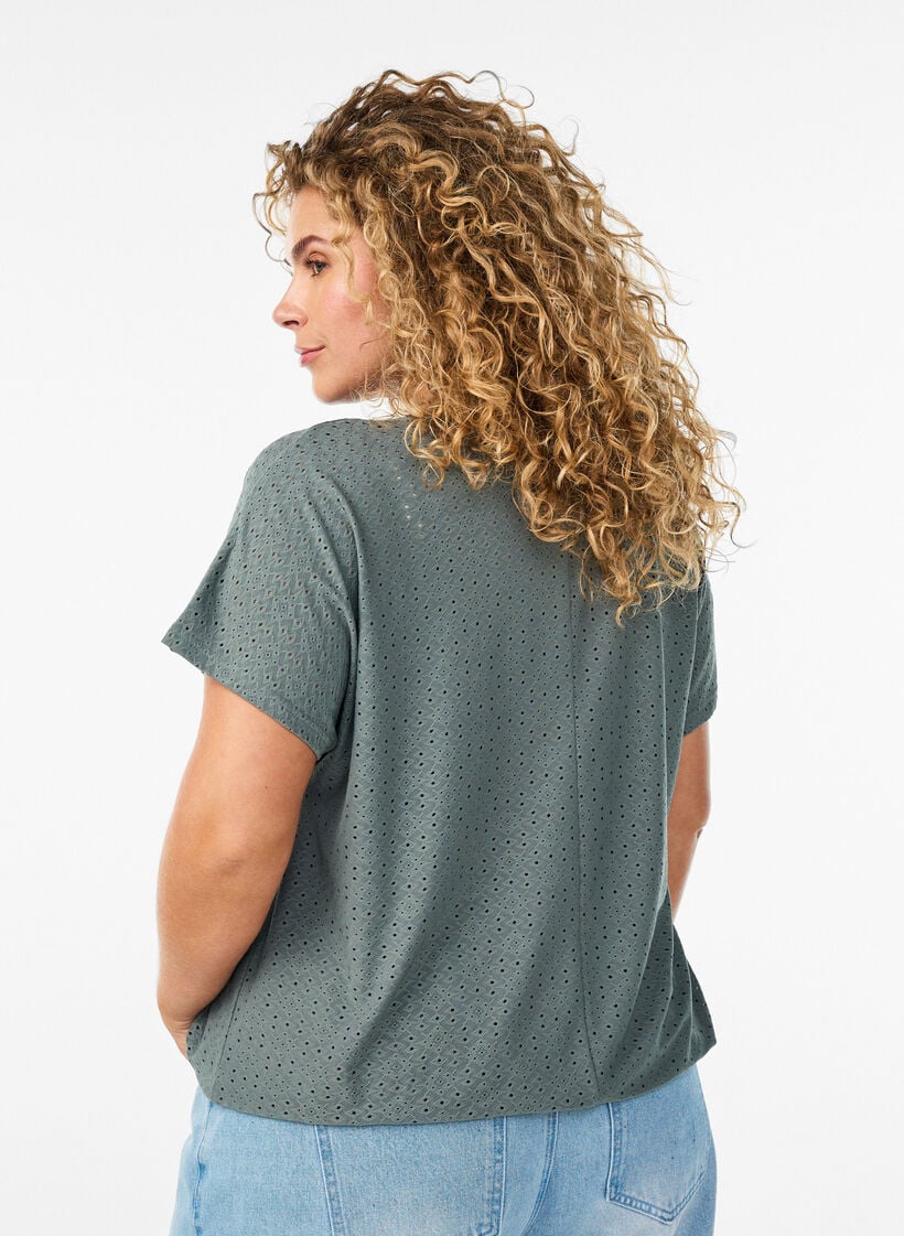 Bluse med hulm&oslash;nster og ballon-effekt, Gr&oslash;n, Model image number 2