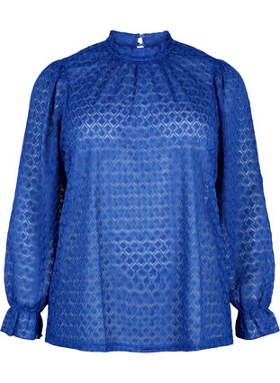 Langærmet bluse med mønstret tekstur, Deep Ultramarine, Packshot image number 0