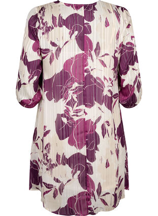 Printet kjole med v-hals og 3/4 ærmer, D.Purple Graphic AOP, Packshot image number 1