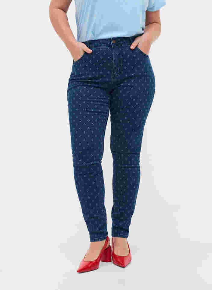 Super slim Amy jeans med printdetaljer, Dark blue, Model image number 2