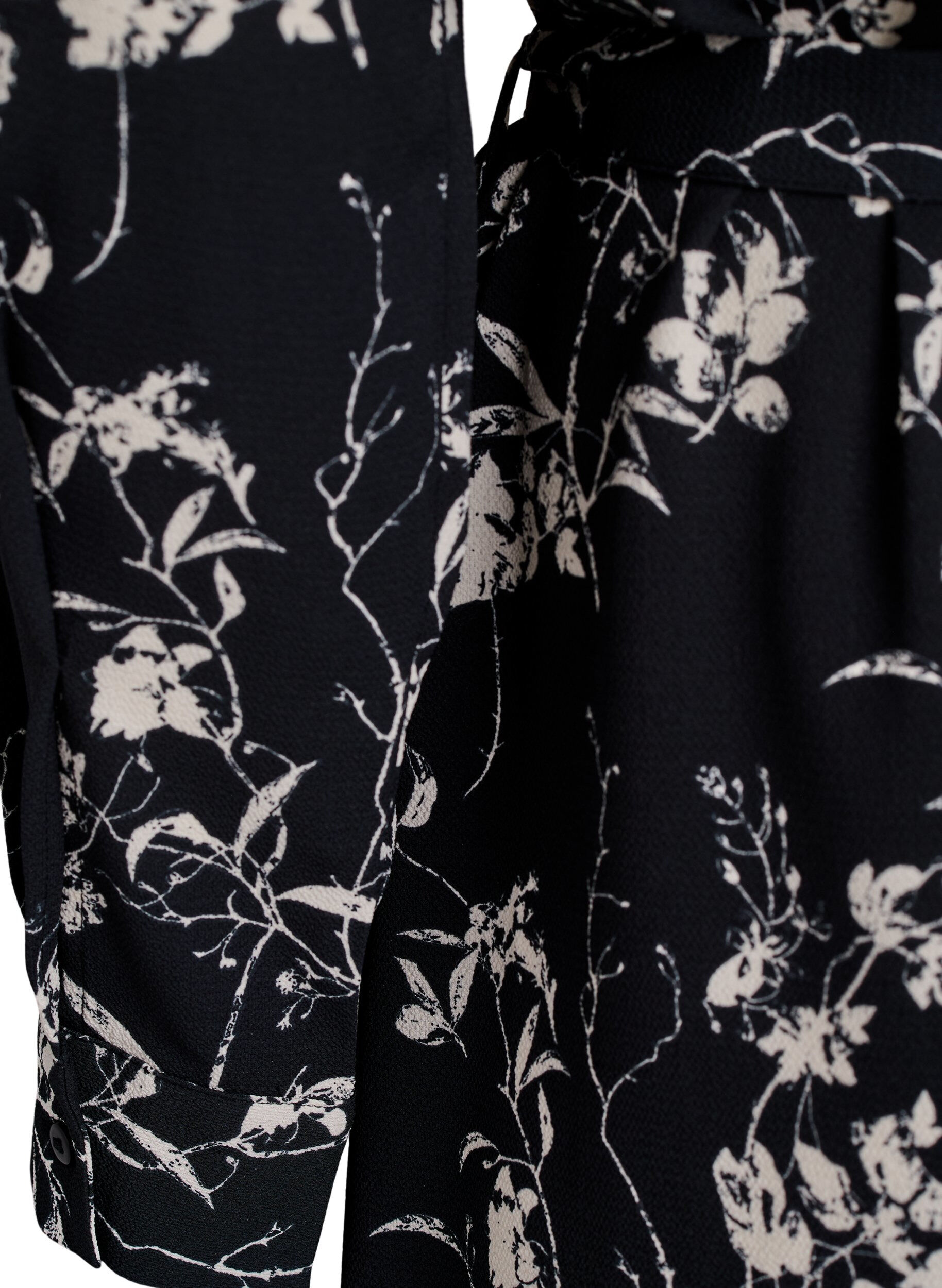 Zizzi Lang&aelig;rmet skjortekjole med bindeb&aring;nd, Sort, Packshot image number 3