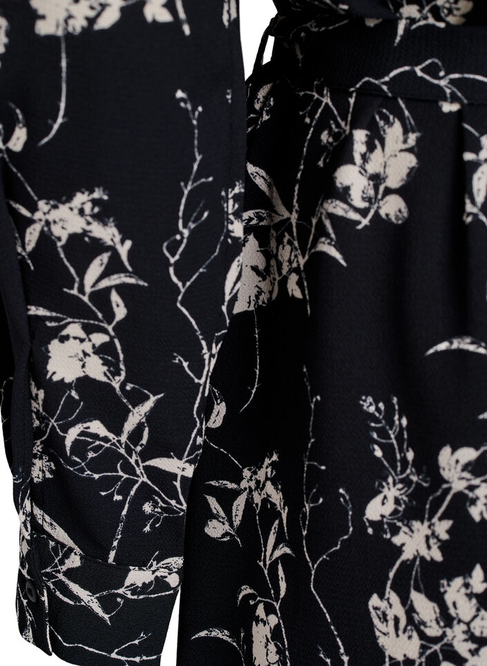 Langærmet skjortekjole med bindebånd, Sort, Packshot image number 3