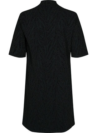 Mønstret kjole med glitter og korte ærmer, Black/Black Lurex, Packshot image number 1