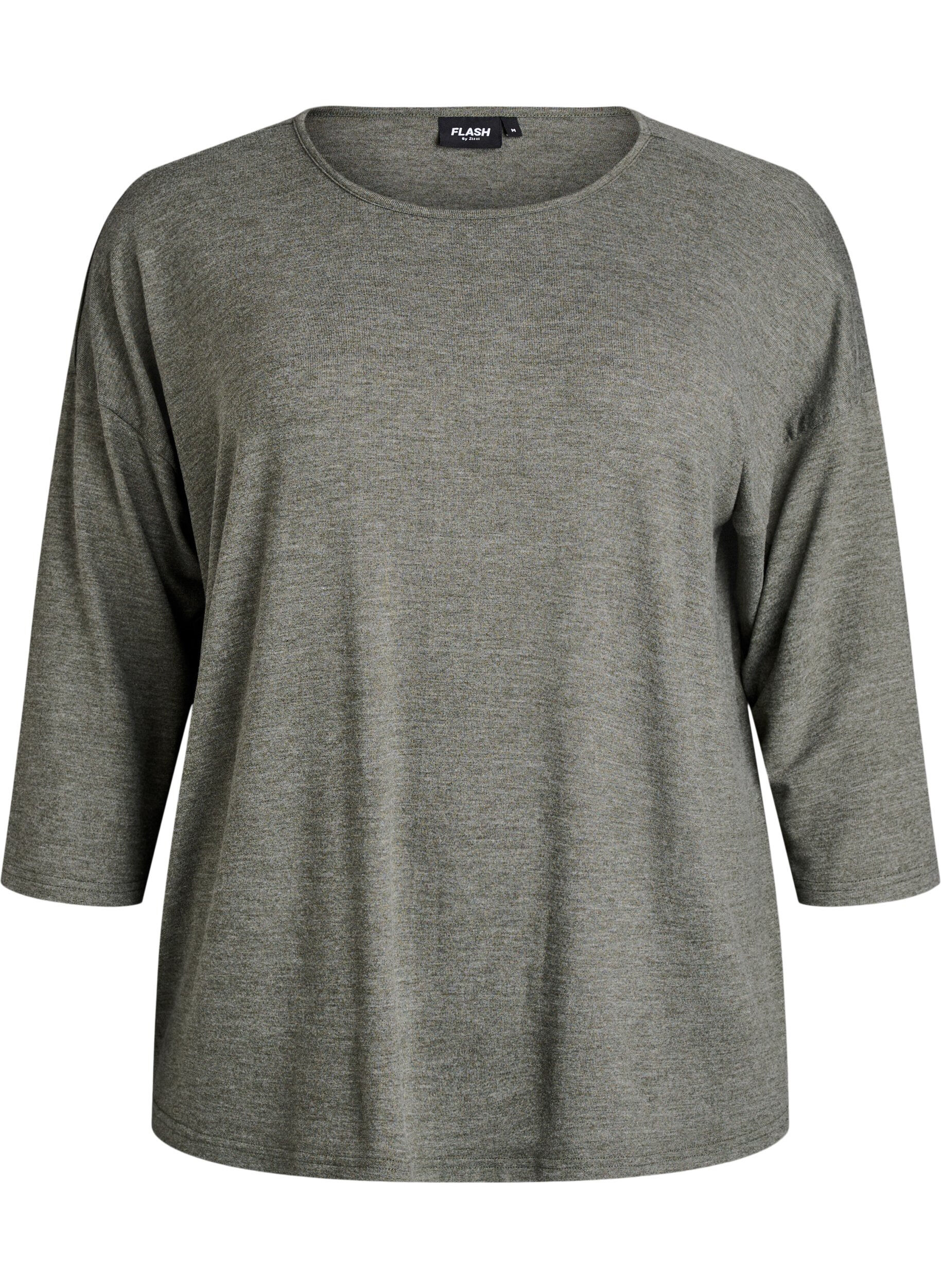 Zizzi Jerseybluse med 3/4 &aelig;rmer, Gr&oslash;n, Packshot image number 0