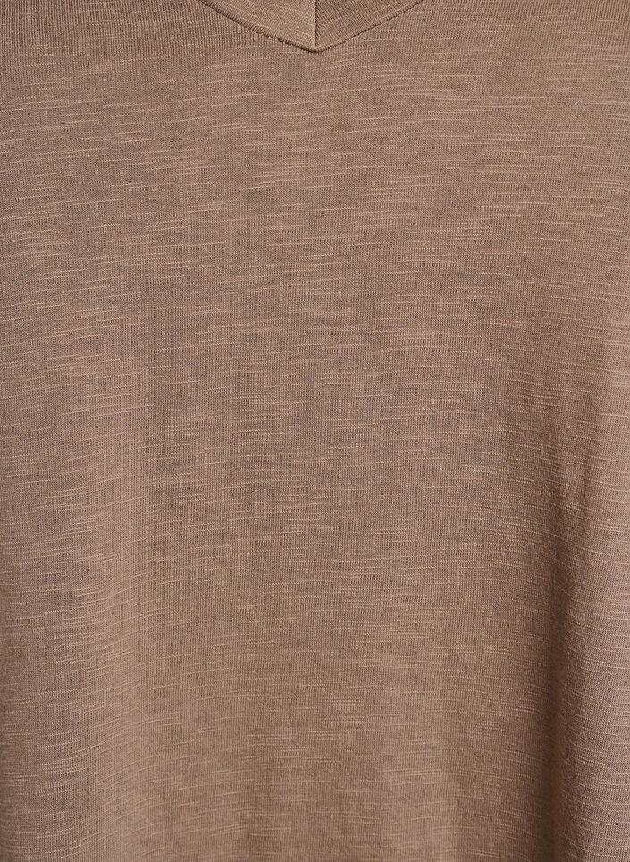 Kort&aelig;rmet basis t-shirt med v-hals, Brun, Packshot image number 2