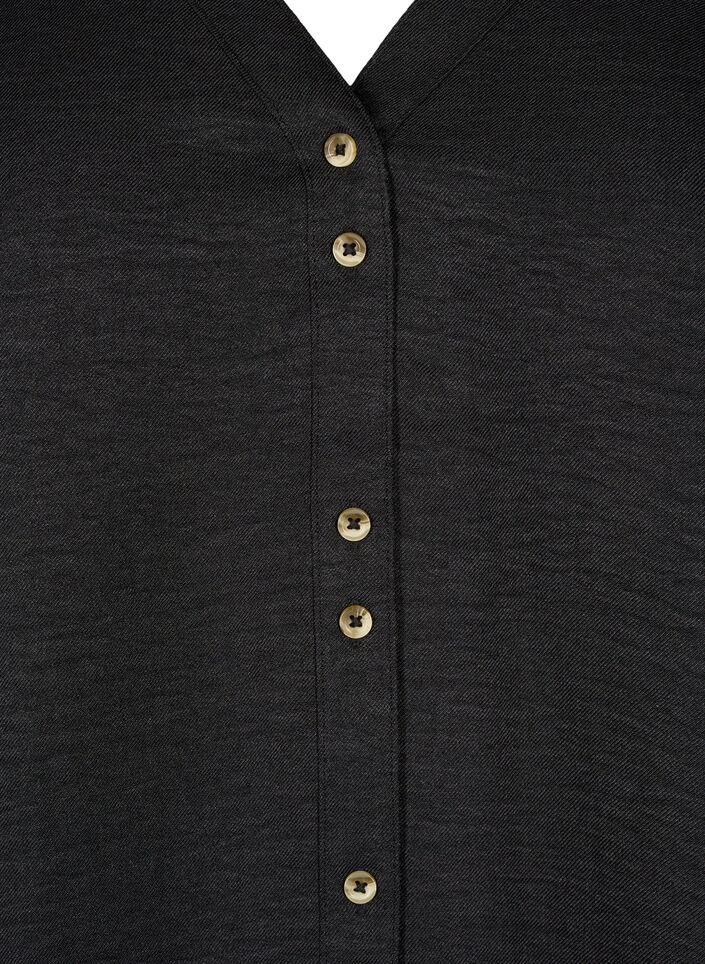 Skjortebluse med v-hals og korte &aelig;rmer, Sort, Packshot image number 2