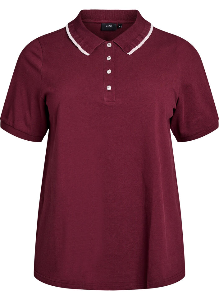 Poloshirt med rhinsten knapper og flæsedetalje, Rød, Packshot image number 0
