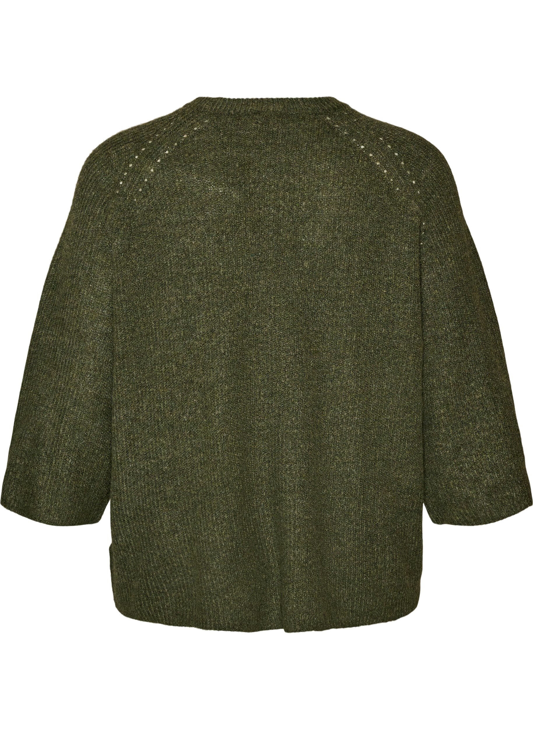 ZizziRibstrikket tr&oslash;je med 3/4 &aelig;rmer, Gr&oslash;n, Packshot image number 1
