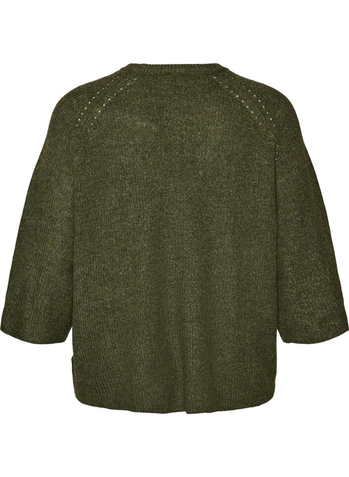 Ribstrikket tr&oslash;je med 3/4 &aelig;rmer, Gr&oslash;n, Packshot image number 1