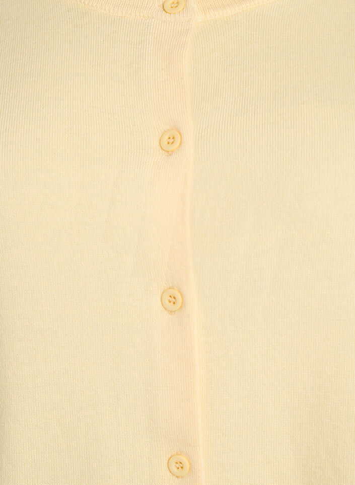 Finstrikket cardigan med rund hals, Gul, Packshot image number 2