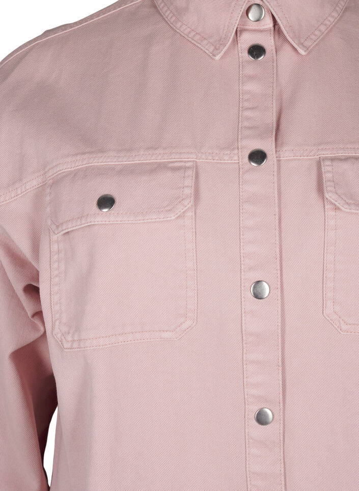 Ensfarvet denimskjorte med brystlommer, Pale Mauve, Packshot image number 2