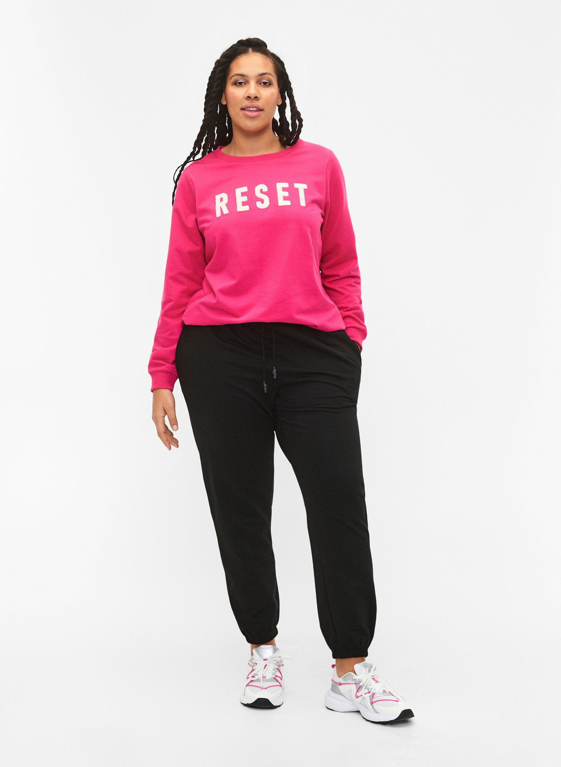 Zizzi Sweatshirt med tekst , Fuchsia P. W. Reset, Model image number 2