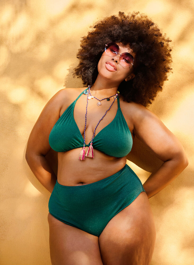 Glitter bikini trusser med høj talje, Grøn, Image image number 0