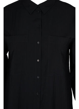 Lang viskose skjorte med lommer og slids, Black, Packshot image number 2
