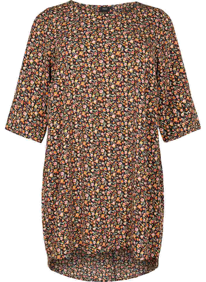 Printet kjole med 3/4 ærmer, Ditsy Floral, Packshot image number 0