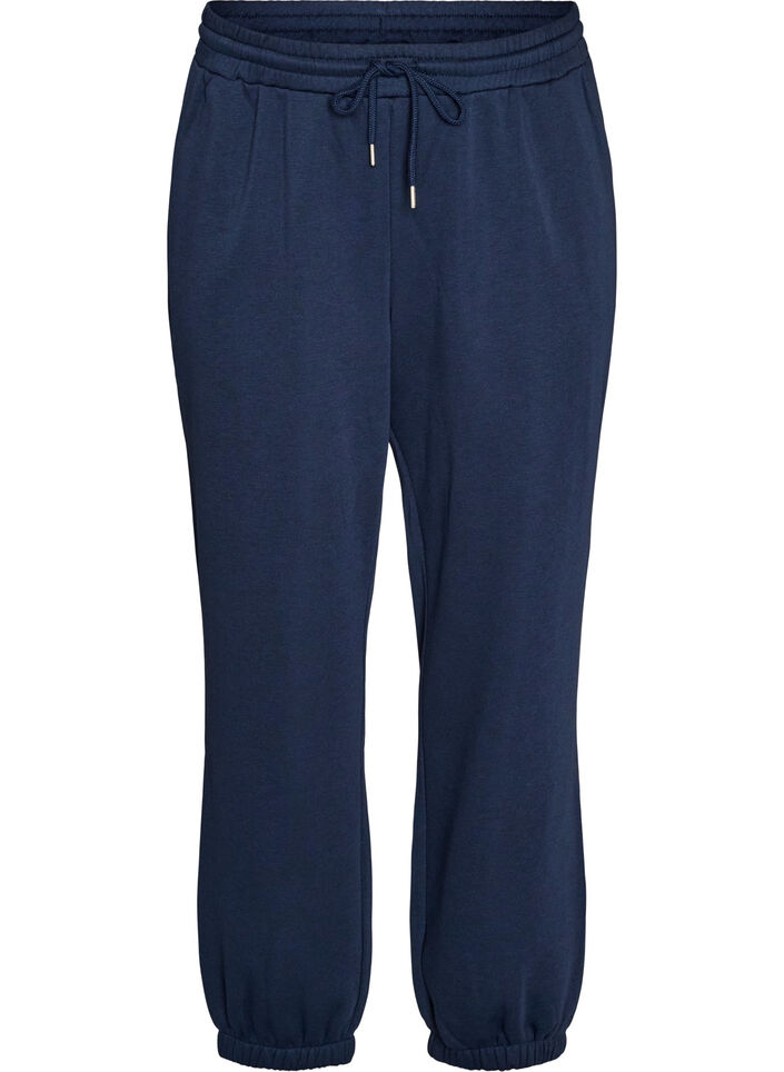 Sweatpants med h&oslash;j talje og bindeb&aring;nd, Bl&aring;, Packshot image number 0