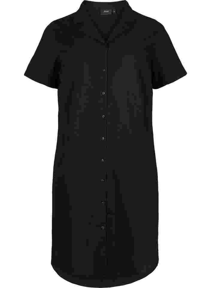 Lang bomuldsskjorte med korte ærmer, Black, Packshot image number 0