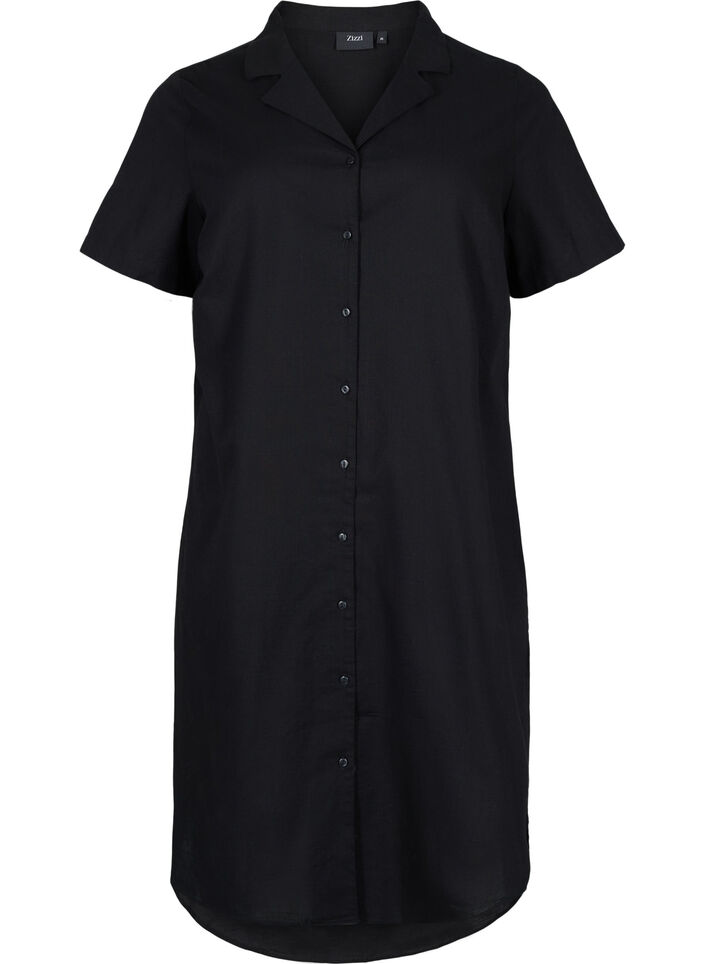Lang bomuldsskjorte med korte ærmer, Black, Packshot image number 0