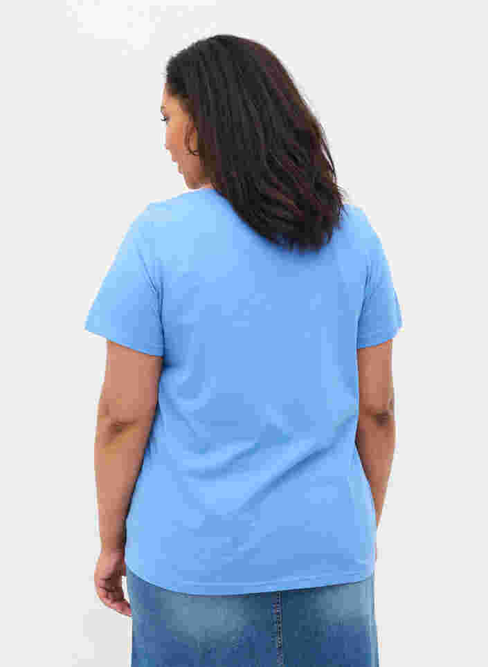Kortærmet bomulds t-shirt med tryk , Ultramarine TEXT, Model image number 1