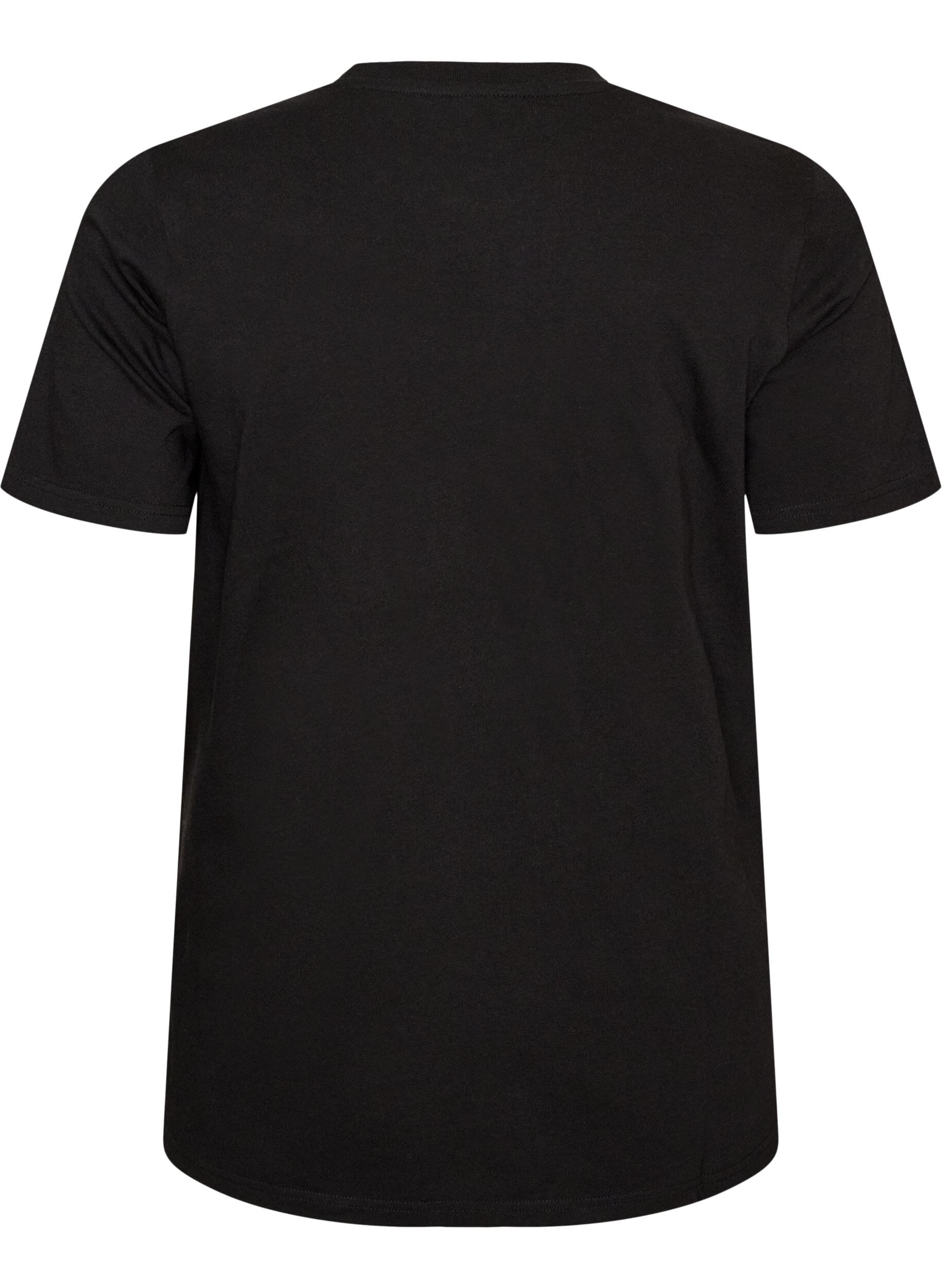 ZizziT-shirt i bomuld med tekstprint, Sort, Packshot image number 1