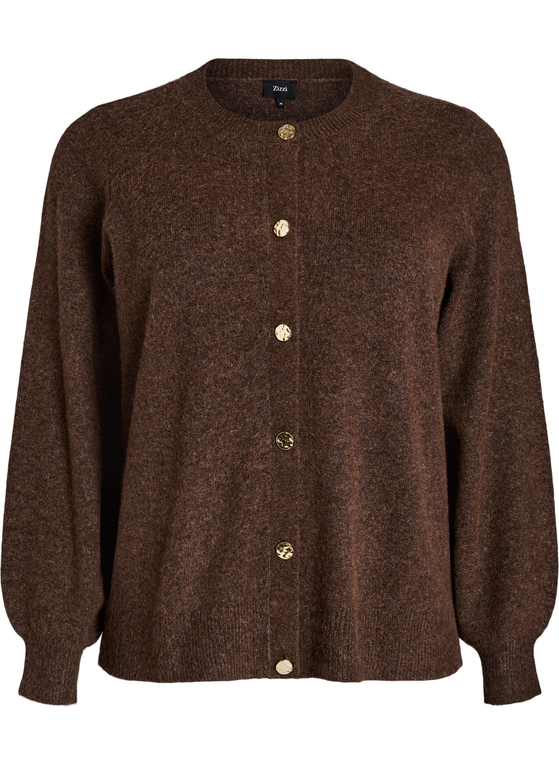Zizzi Cardigan i bl&oslash;d strik med guldfarvede knapper, Brun, Packshot image number 0