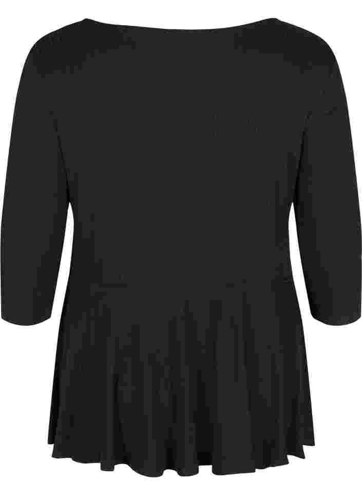 Viskose bluse med 3/4 ærmer og lynlås, Black, Packshot image number 1